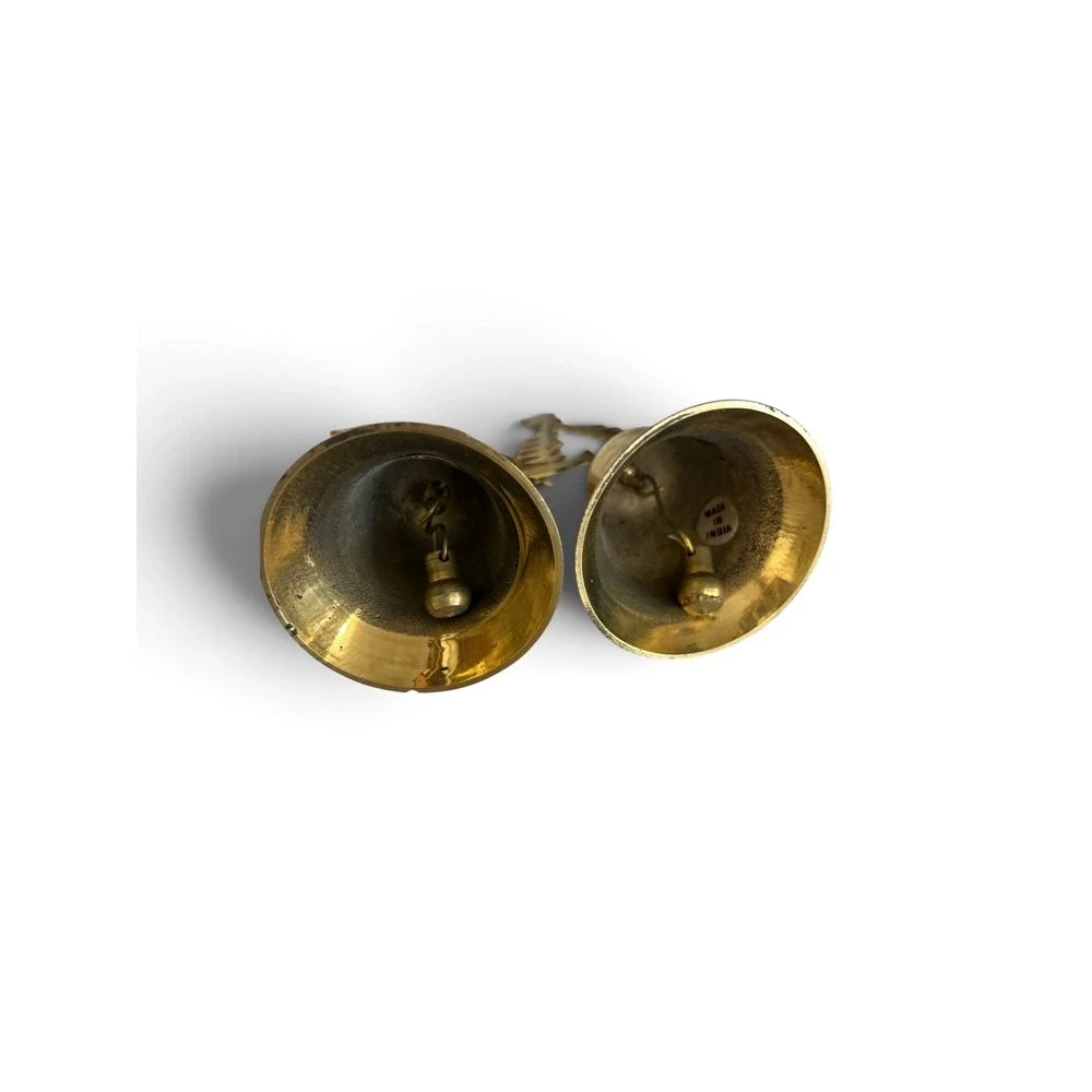 Vintage Solid Brass Christmas Bells Set Church and Tree Made in India Gold 2pc